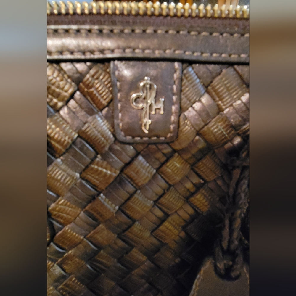 Cole Haan Chocolate Woven Leather Satchel - Picture 2 of 10